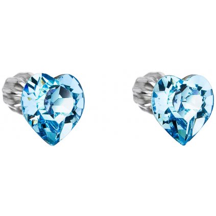 Swarovski Crystals strieborné náušnice srdiečka Aquamarine