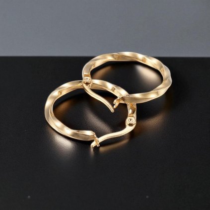 Náušnice kruhy z chirurgickej ocele zlatej farby jemne točené 25 mm